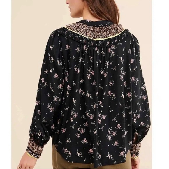 Free People Paloma Blouse ~ Black Floral - Picture 3 of 9
